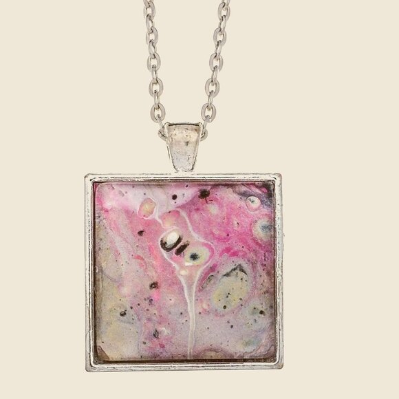 Fluid Art Pendant Pink & Silver - Picture 1 of 1